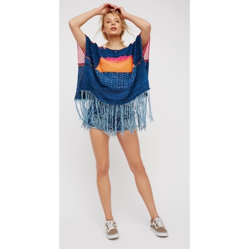 Free People Sunset Fringe Knit Tunic Top
